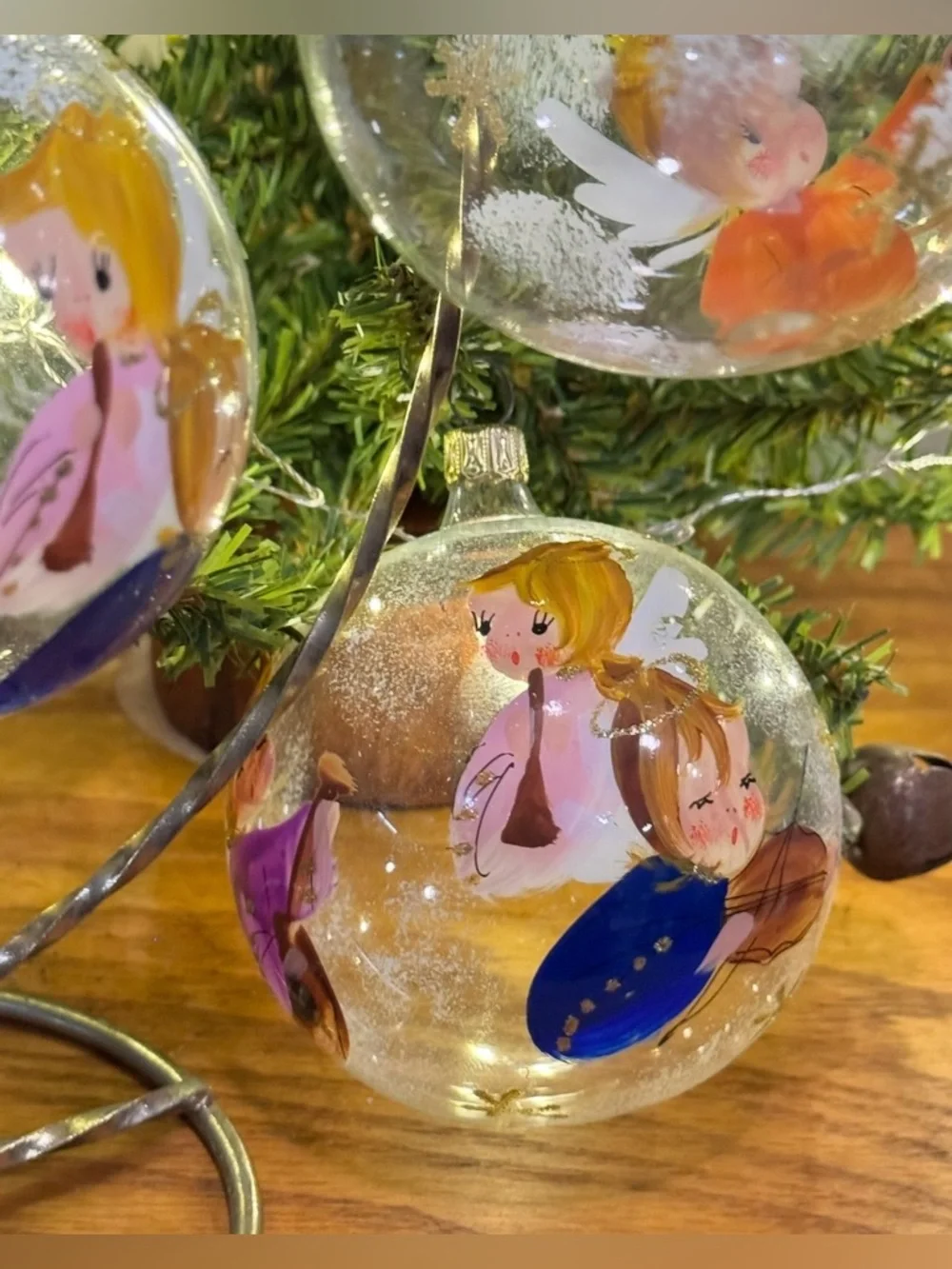 Vintage Hand-Painted Glass Angel Musician Christmas Ornaments – Set of 6